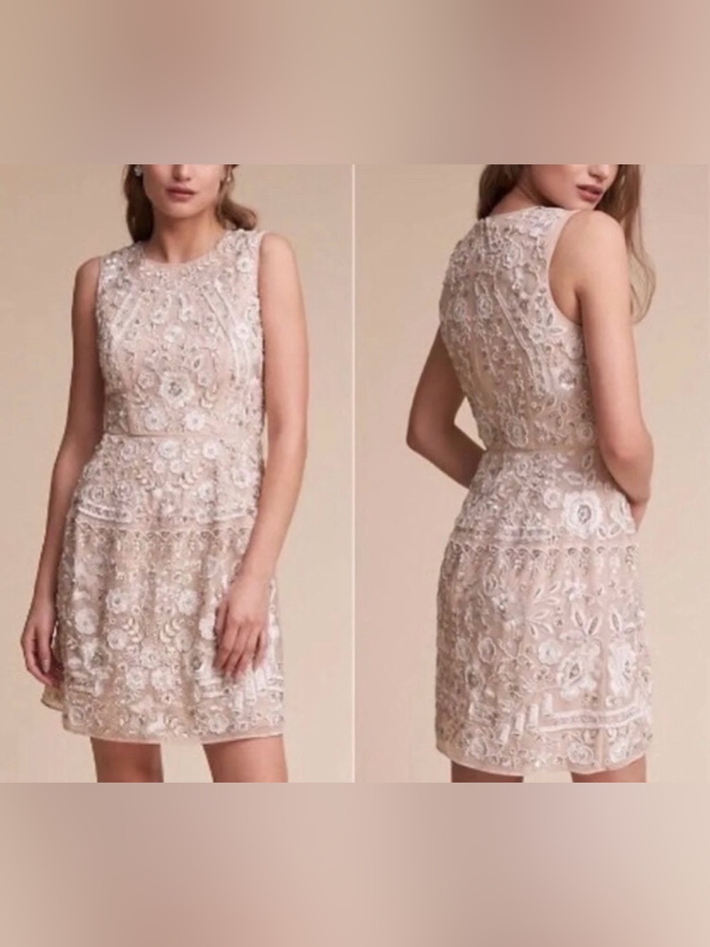 Needle & Thread Snowdrop Embellished Floral Beaded Mini Dress US 4 SS17